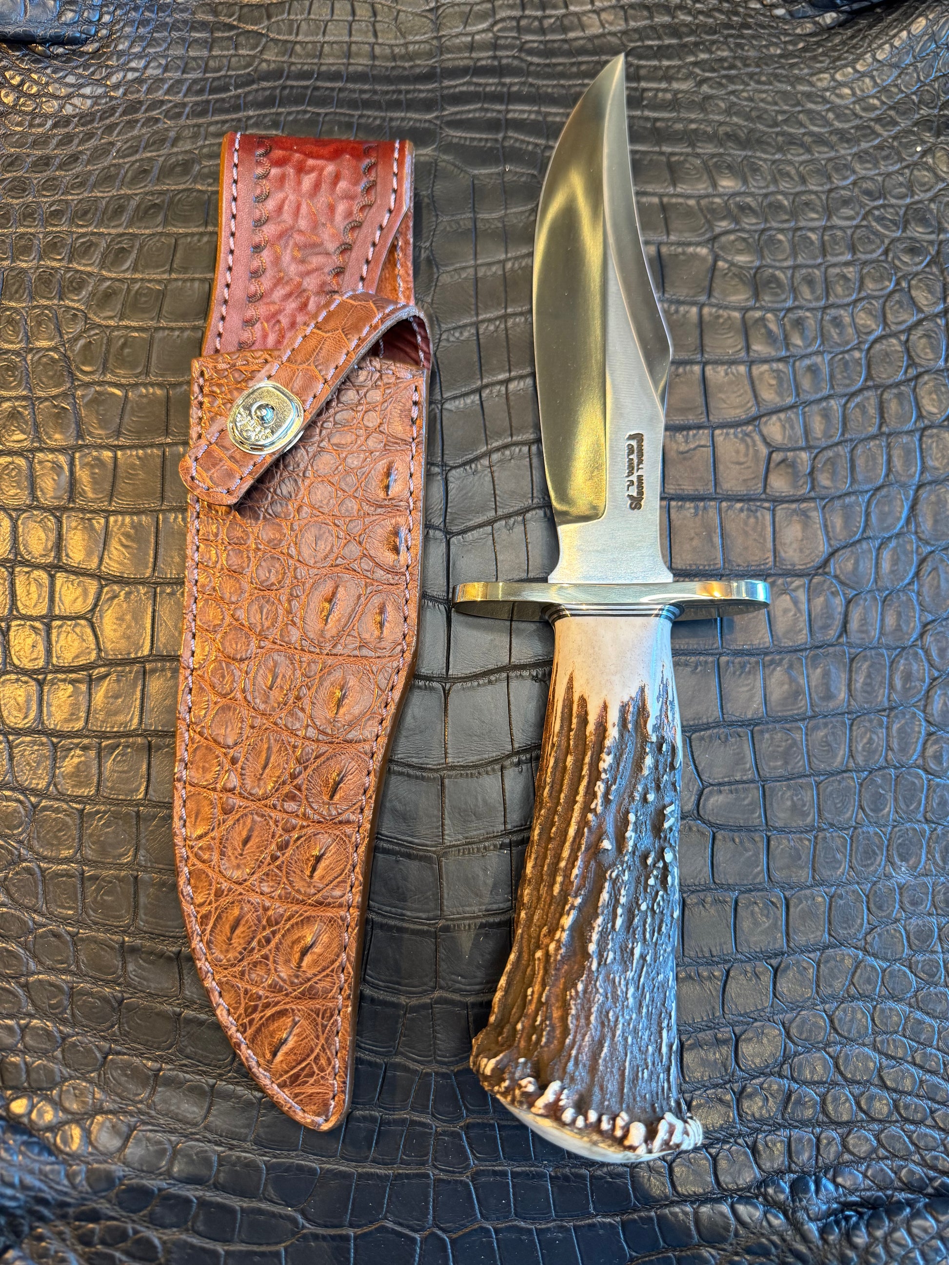Randall Model 12-8 “Big Bear” Sheath in Exotic Brown Crocodile by Treeman. (Sheath only)