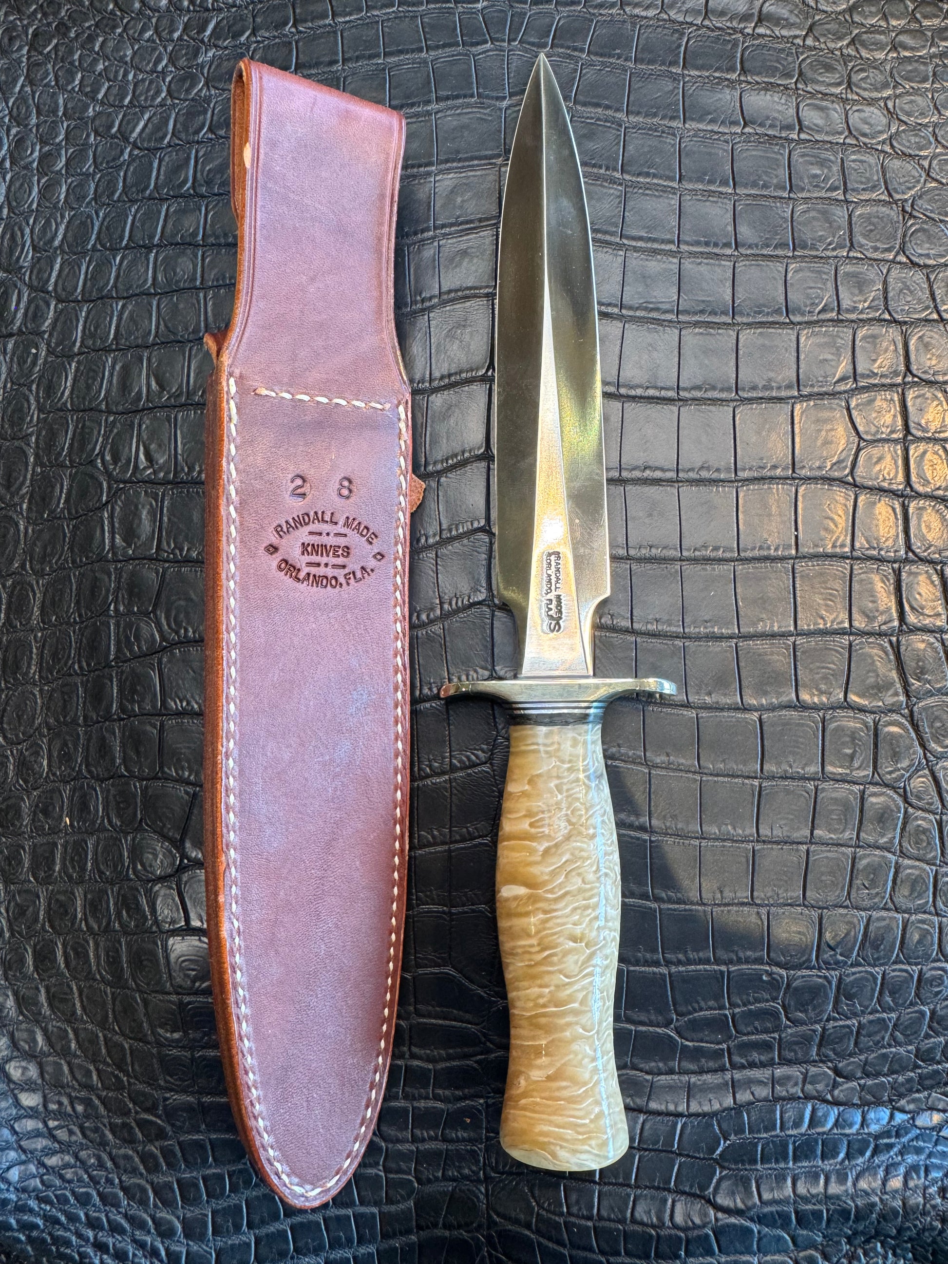 Randall Model 2-8 in Musk Ox. Giant gorgeous piece of Musk Ox with a natural end. Nickel Silver Hilt