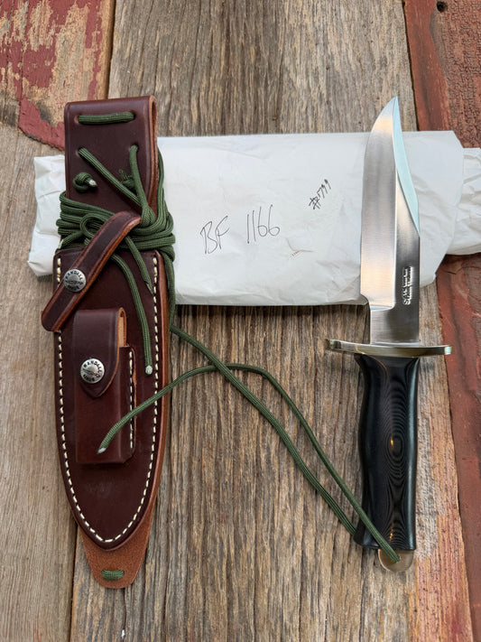 New in Paper Randall Model Buxton Fighter # 1166 Black Micarta, Lanyard SS Nickel Silver Double Hilt, Skull Crusher.