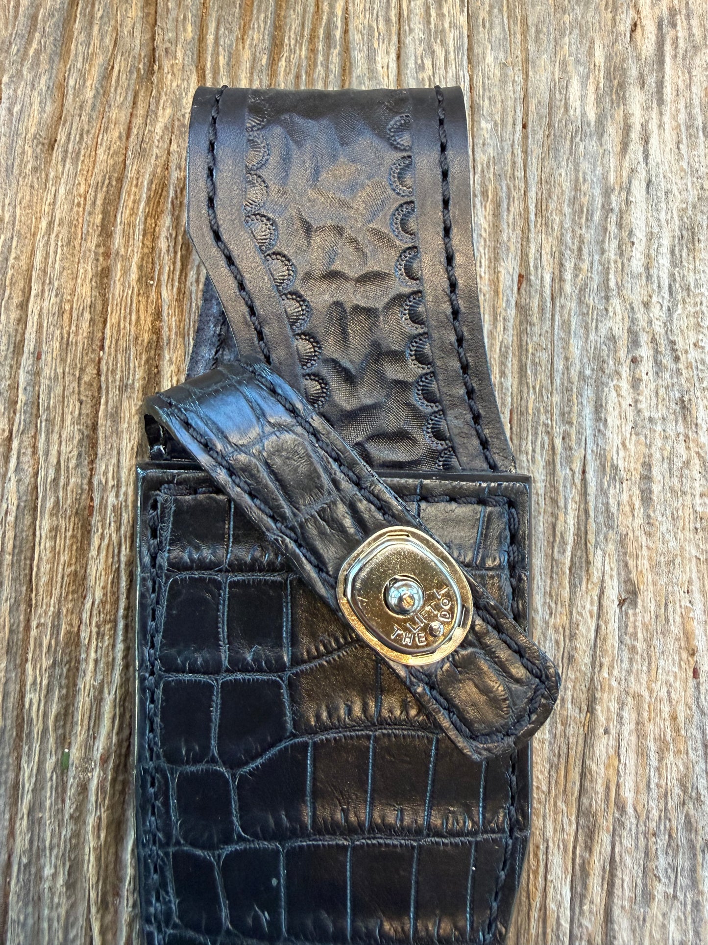 New Randall Model 19-5 Sheath in Exotic Black Crocodile from Treeman.