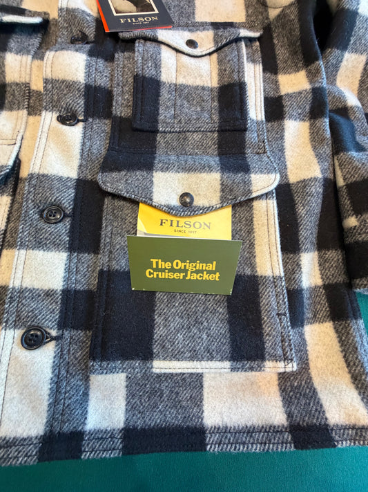 Filson Mackinaw Wool Cruiser Jacket Natural & Black Plaid Mens NWT Medium