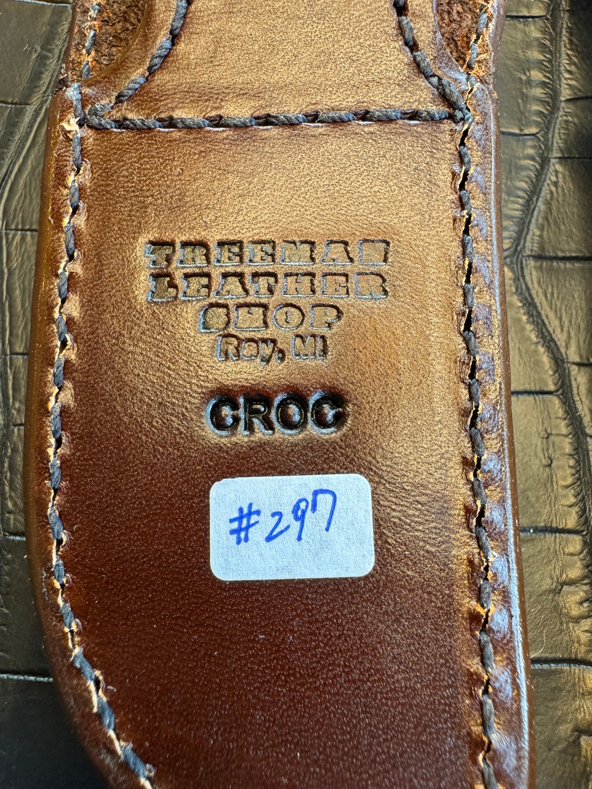 Randall Cattleman Model Sheath in Exotic Black and Grey Sueded Crocodile Skin from Treeman. Sheath only