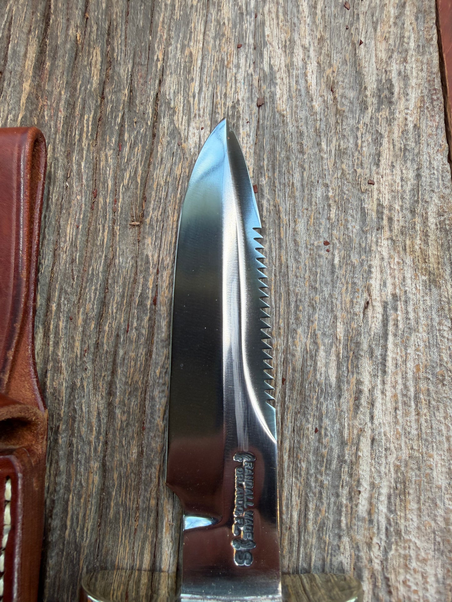 Randall Model 15-5 1/2 Airman White Ivorite Handle Stainless Nickel Silver Hilt Sawteeth Lanyard