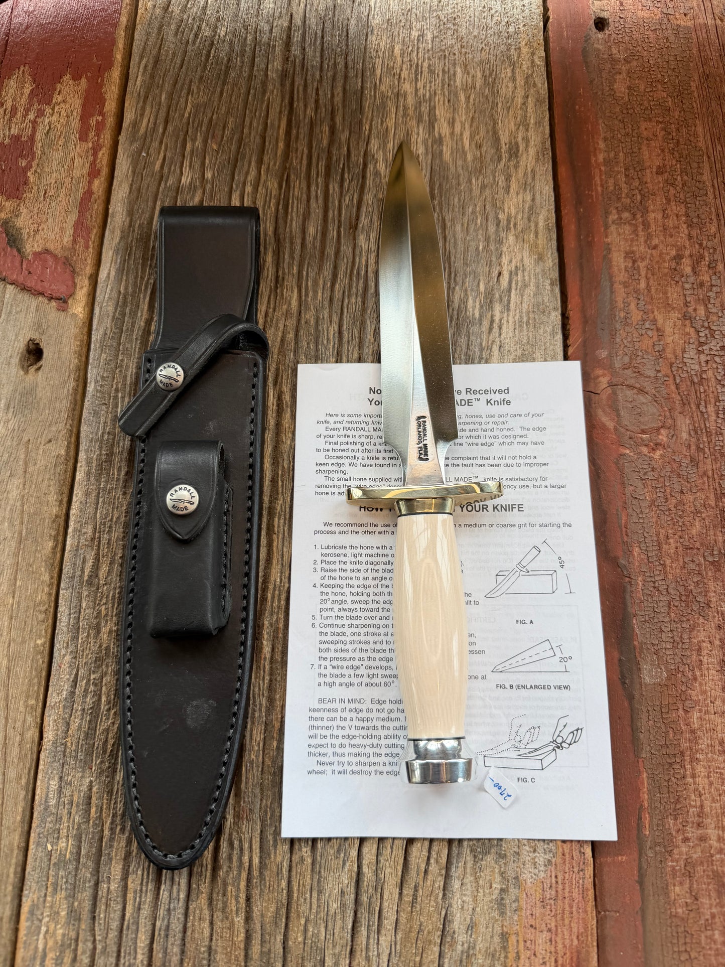 New Randall Knife Model 2-8 Warther Resin Ivory. Nickel Silver Hilt plus collar. Stainless Steel Blade, flanged butt cap.
