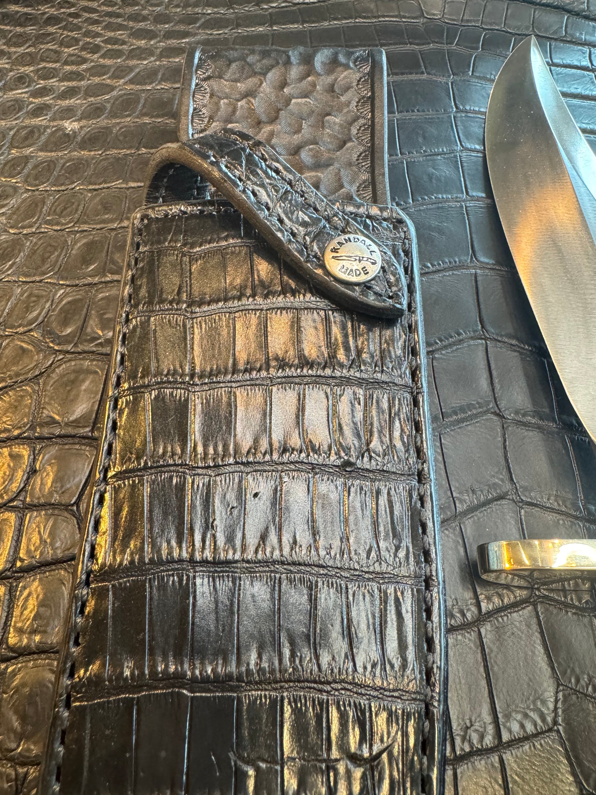 Randall Model 12-8 “Big Bear” Exotic Black Crocodile Sheath from Sullivans by Gutcher