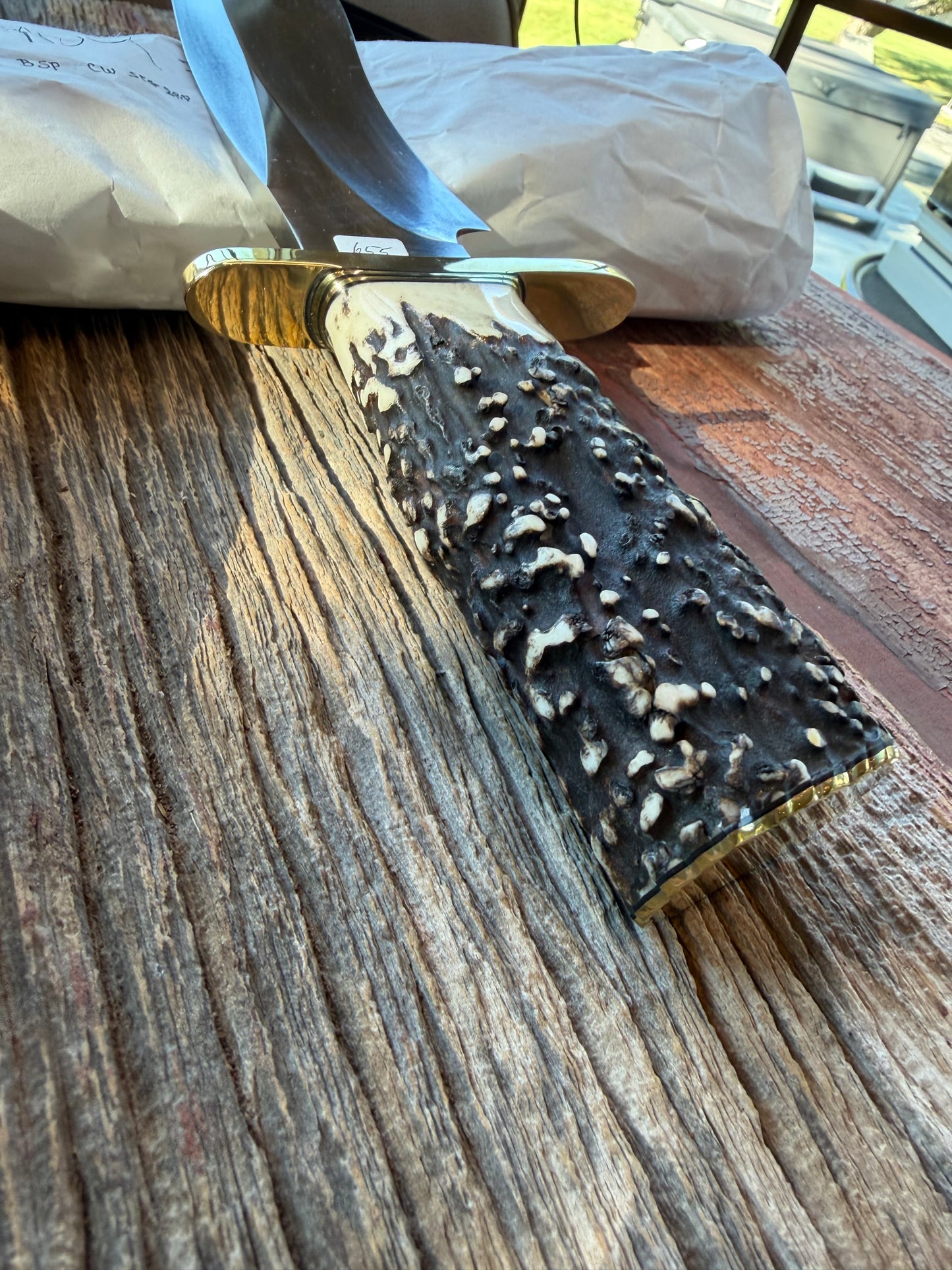 New in Paper Randall Model 12-11 Dealer Special Large Sasquatch with a Huge piece of Popcorn Stag, # 1114 Brass Hilt and butt cap.