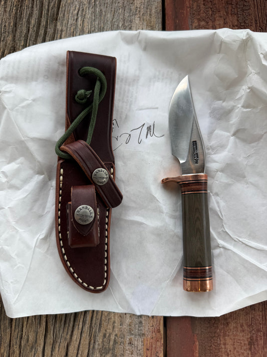 New in Paper Randall Made Knife Mini Model 27 Trail Blazer in Green Micarta.