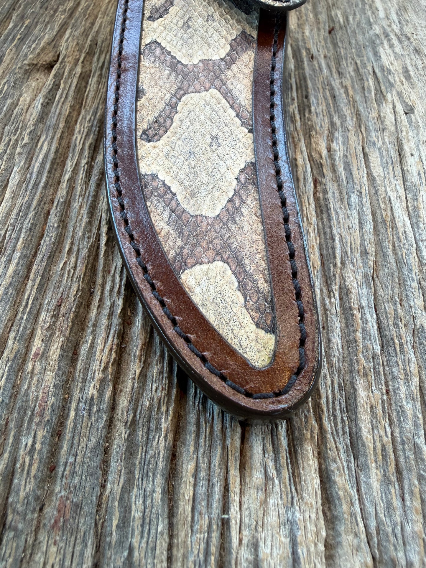 Randall Model 27 Sheath in Exotic Southern Copperhead from Treeman Sheaths. Black Canteen Snap. Stunning colors and pattern.