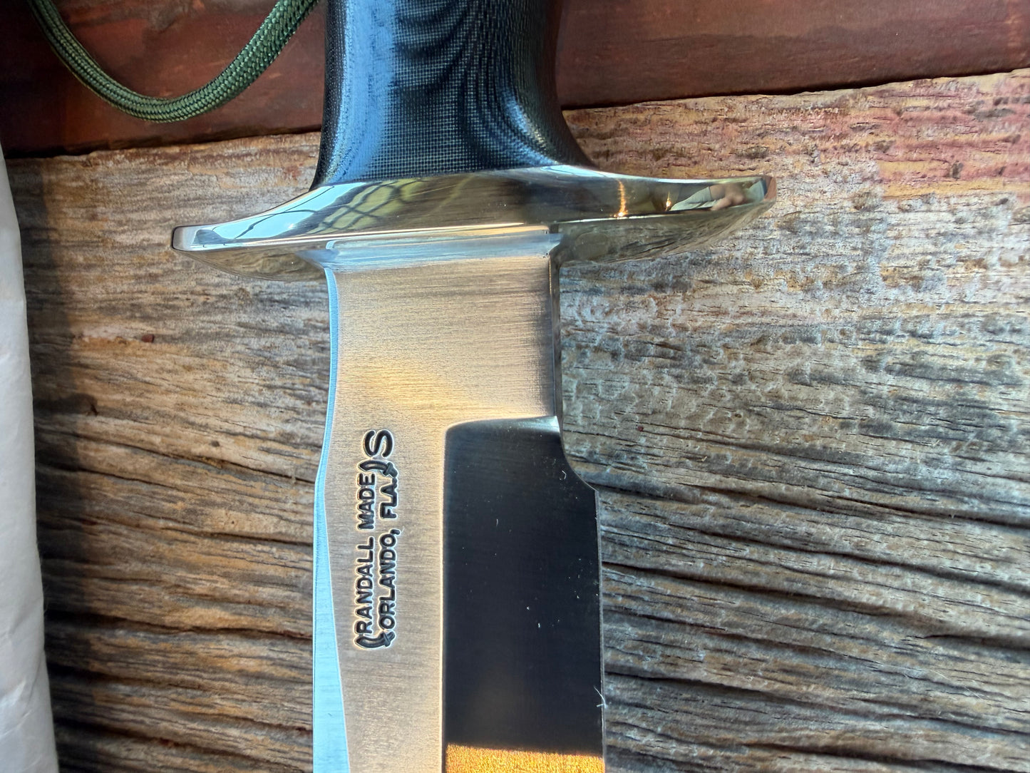 New in Paper Randall Model 16 SP#1 Special fighter with a Black Micarta handle. SS blade, Nickel silver Straight hilt. Lanyard. Brown leather sheath.