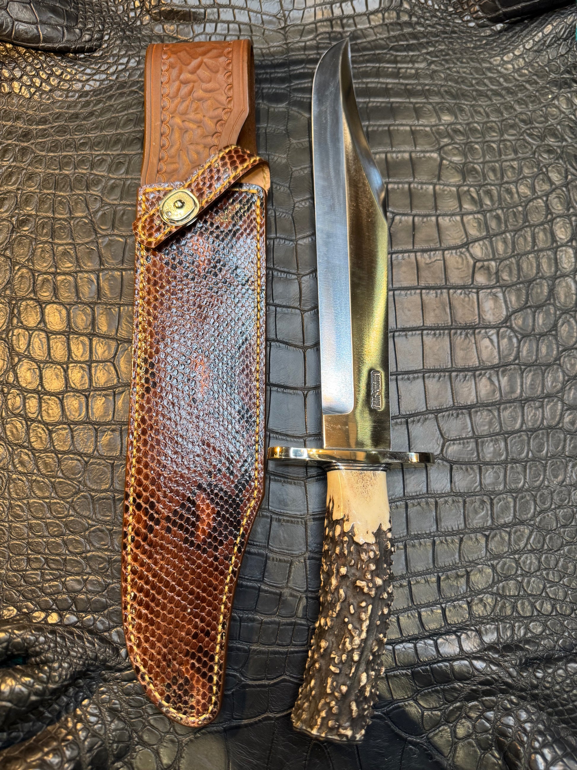 Randall Model Confederate Sheath in Exotic Brown and Black Python skin from Treeman. Sheath only.
