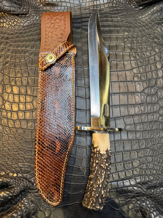 Randall Model Confederate Sheath in Exotic Brown and Black Python skin from Treeman. Sheath only.