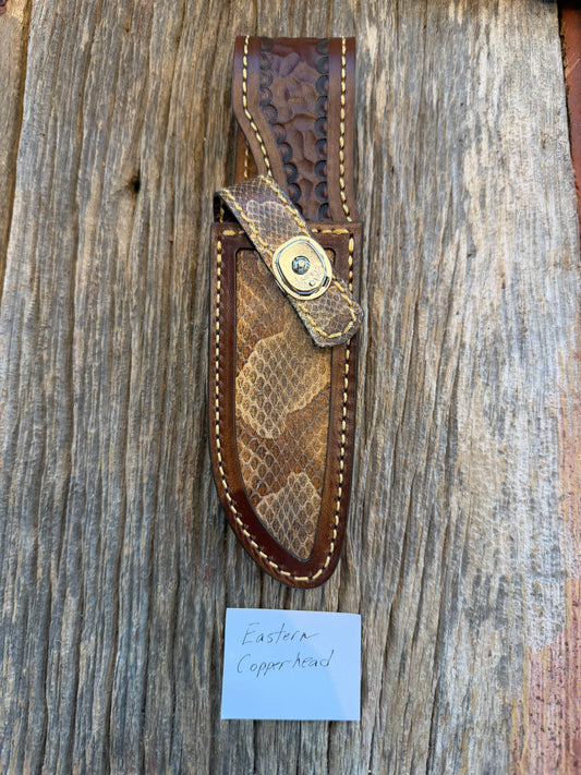 Randall Model 23 Sheath in Exotic Eastern Copperhead from Treeman Sheaths. Stunning colors and pattern.