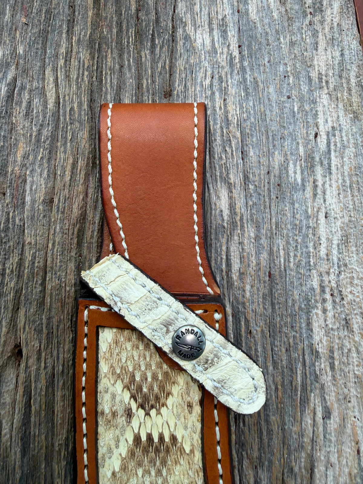 Rare Randall Sullivans by Gutcher Exotic Rattlesnake Knife Sheath for a Bowles Special. Signed by Rick, Randall  Snap and Beautiful Diamond inlay pattern.