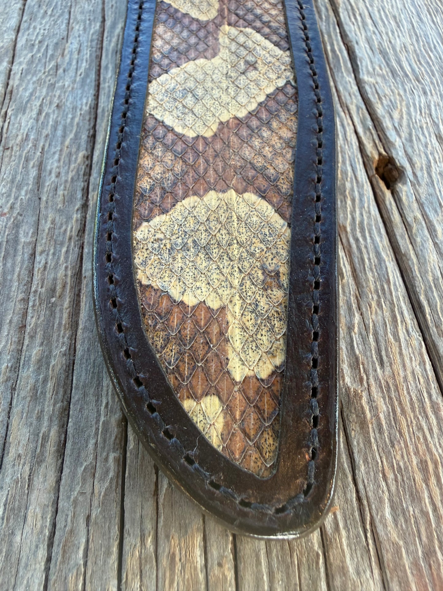 New Randall Model 1-8 Sheath in Exotic Southern Copperhead from Treeman Sheaths. Black Canteen Snap. Stunning colors and pattern. Very rare skin.