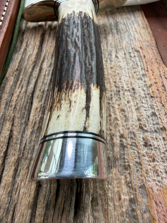 New in Paper Randall Made Knife Model 1-8 Stag , Stainless, Black and Aluminum spacers, Nickel Silver Hilt, Aluminum butt cap.
