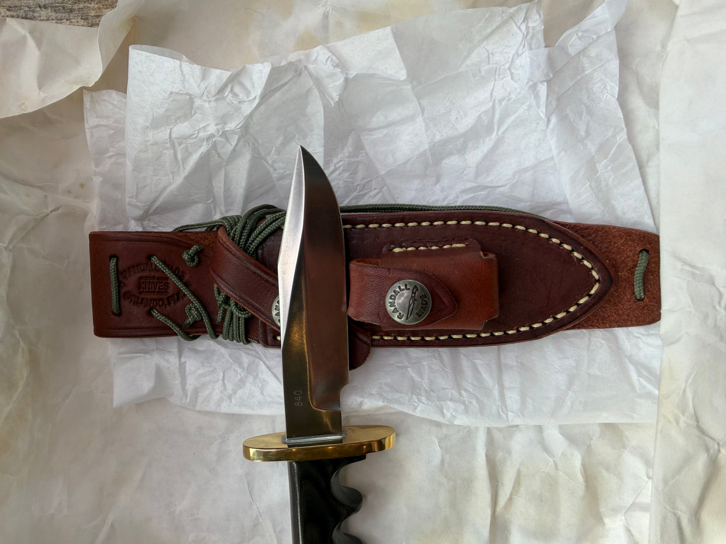 New Paper Randall Made Knife Mini Model 14 Attack Knife Black Micarta SN # 840.