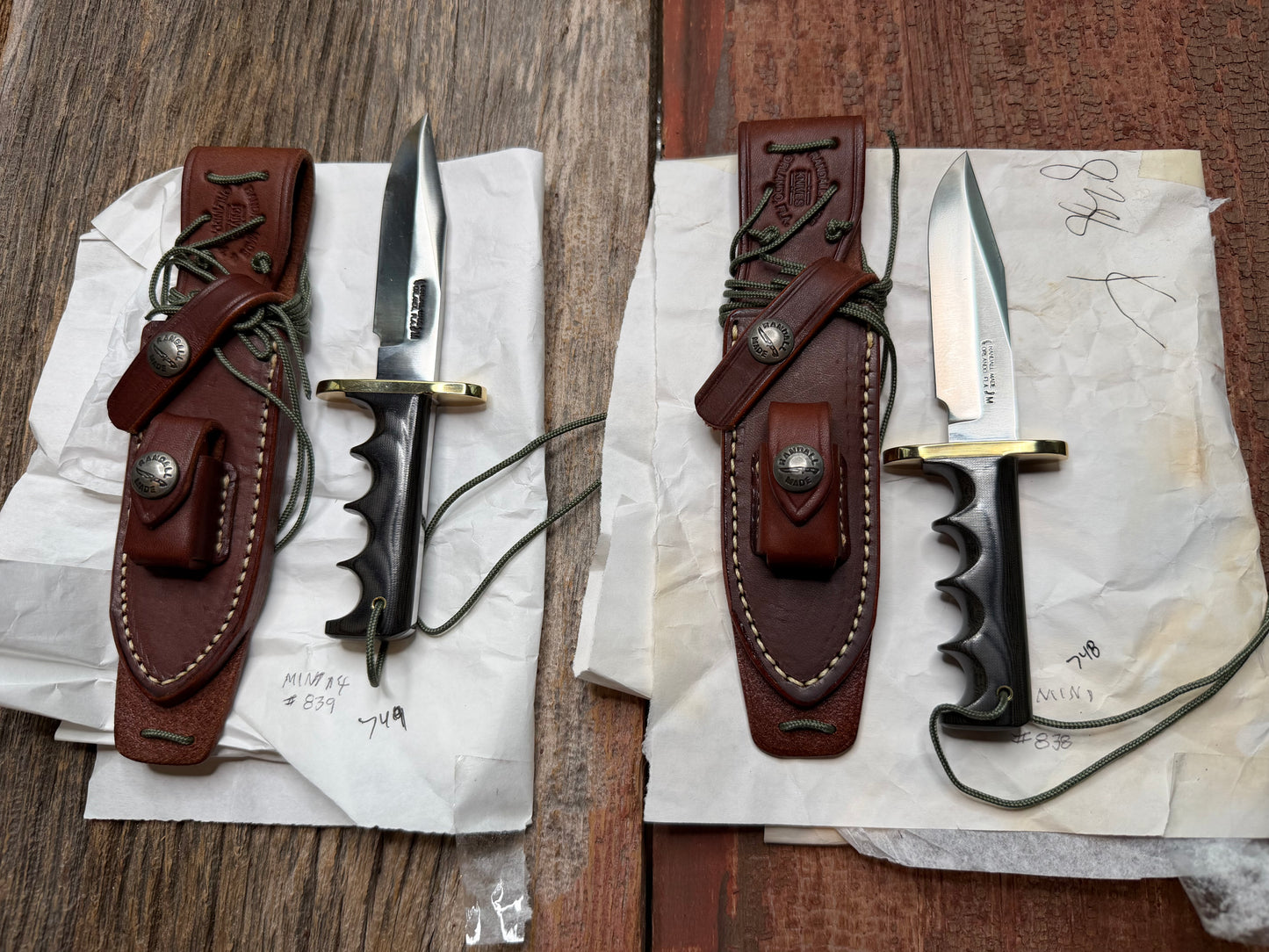 New in Paper a Pair of Sequentially numbered Randall Made Knife Mini Model 14’s Attack Knife Black Micarta SN # 838 and # 839