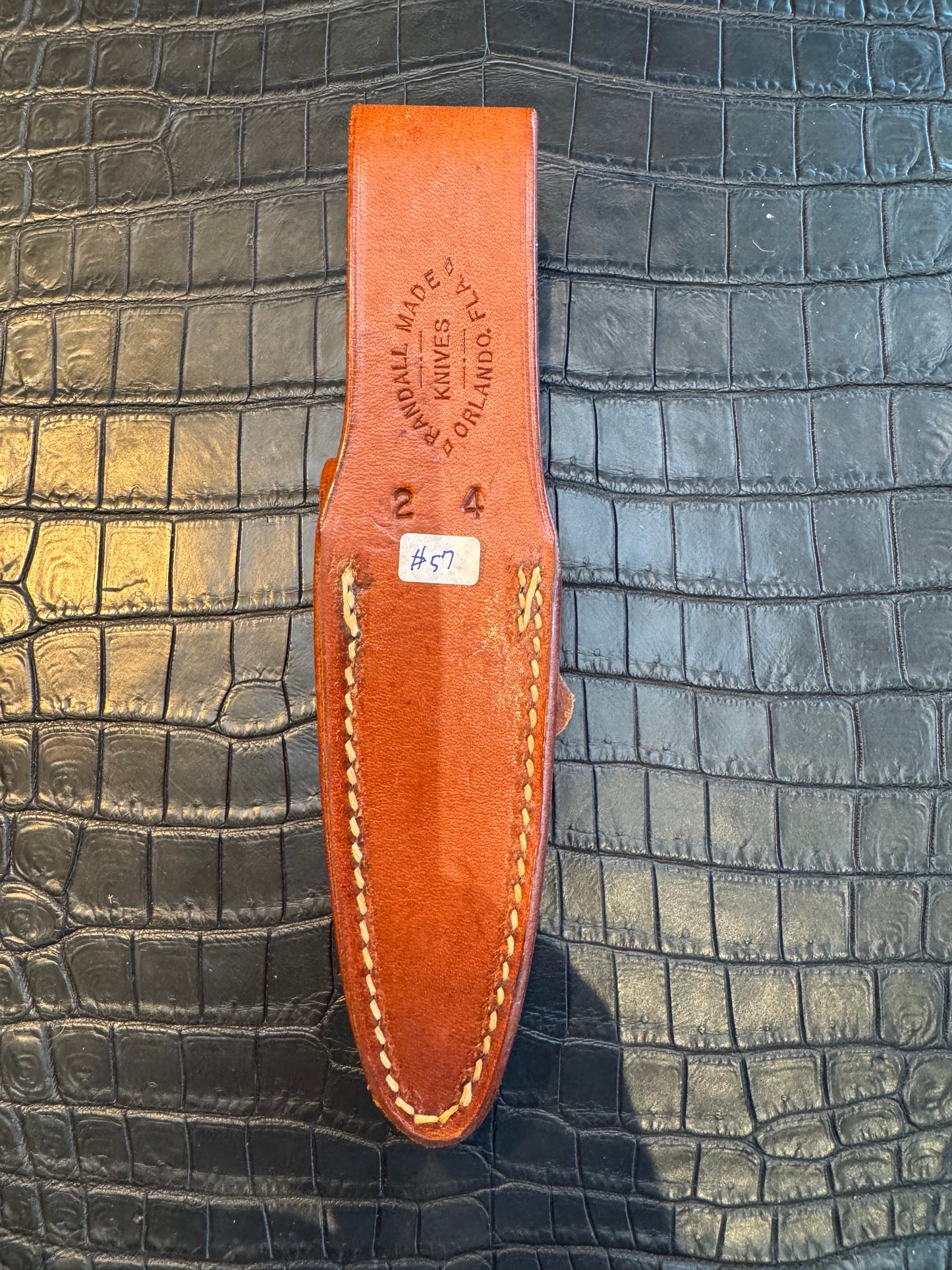 Randall Model 2-4 Sheath (with Stone) in Tan Leather made by Johnson Sheaths in the 90’s for Randall Knives.