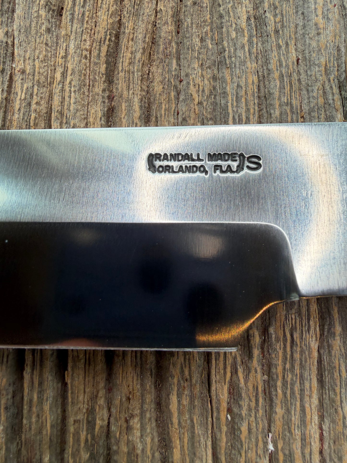New in Paper Randall Knife Model 12-9 beautiful Fossil walrus handle, incredible colors (creams, browns , oranges) Double Nickel Silver hilt, nickel plate, Stainless Steel, RWB spacers