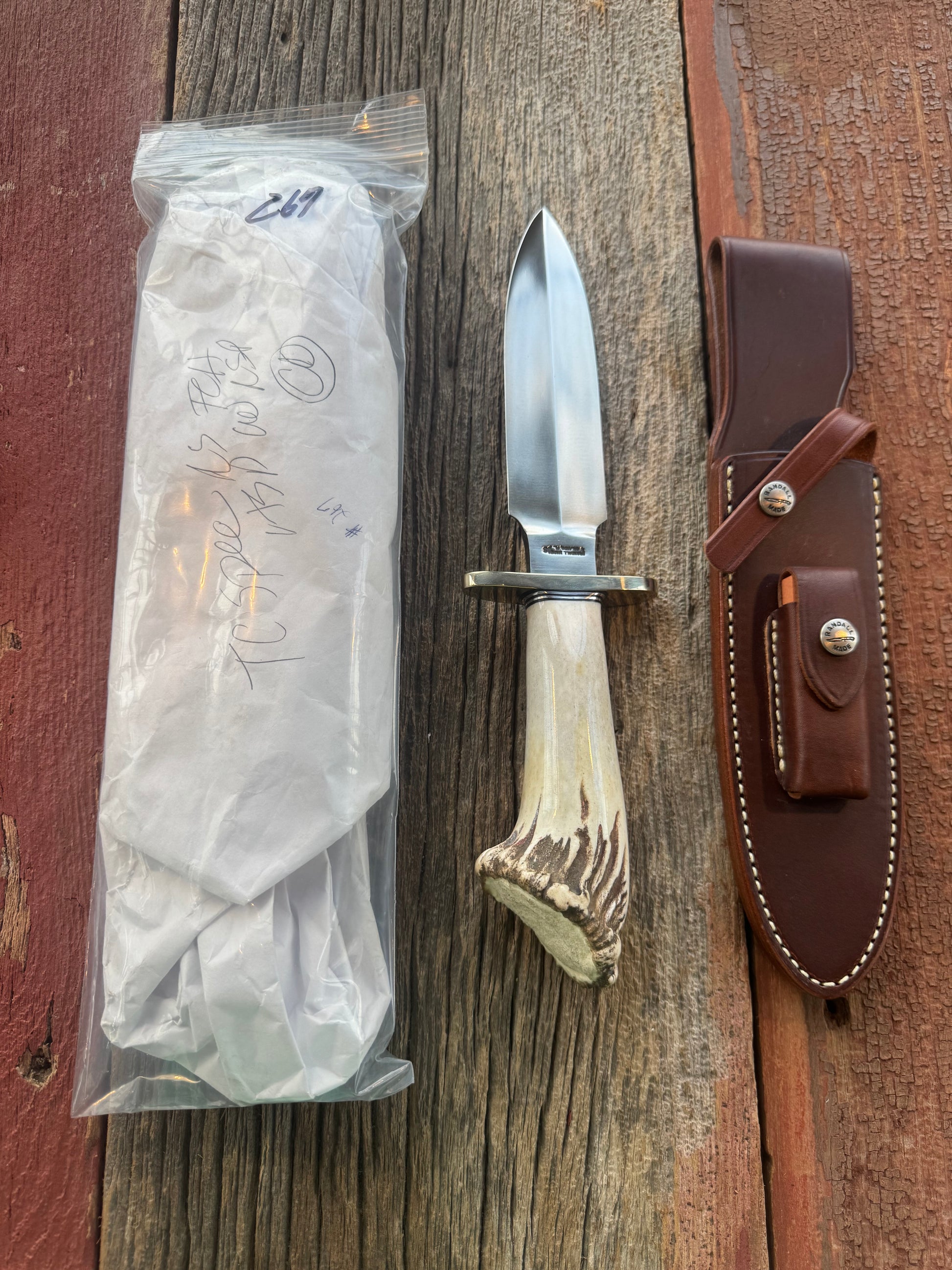 Randall Model Clinton Special in a gorgeous piece of Polished Crown Stag. Nickel Silver Hilt and a natural exposed end. Stainless,