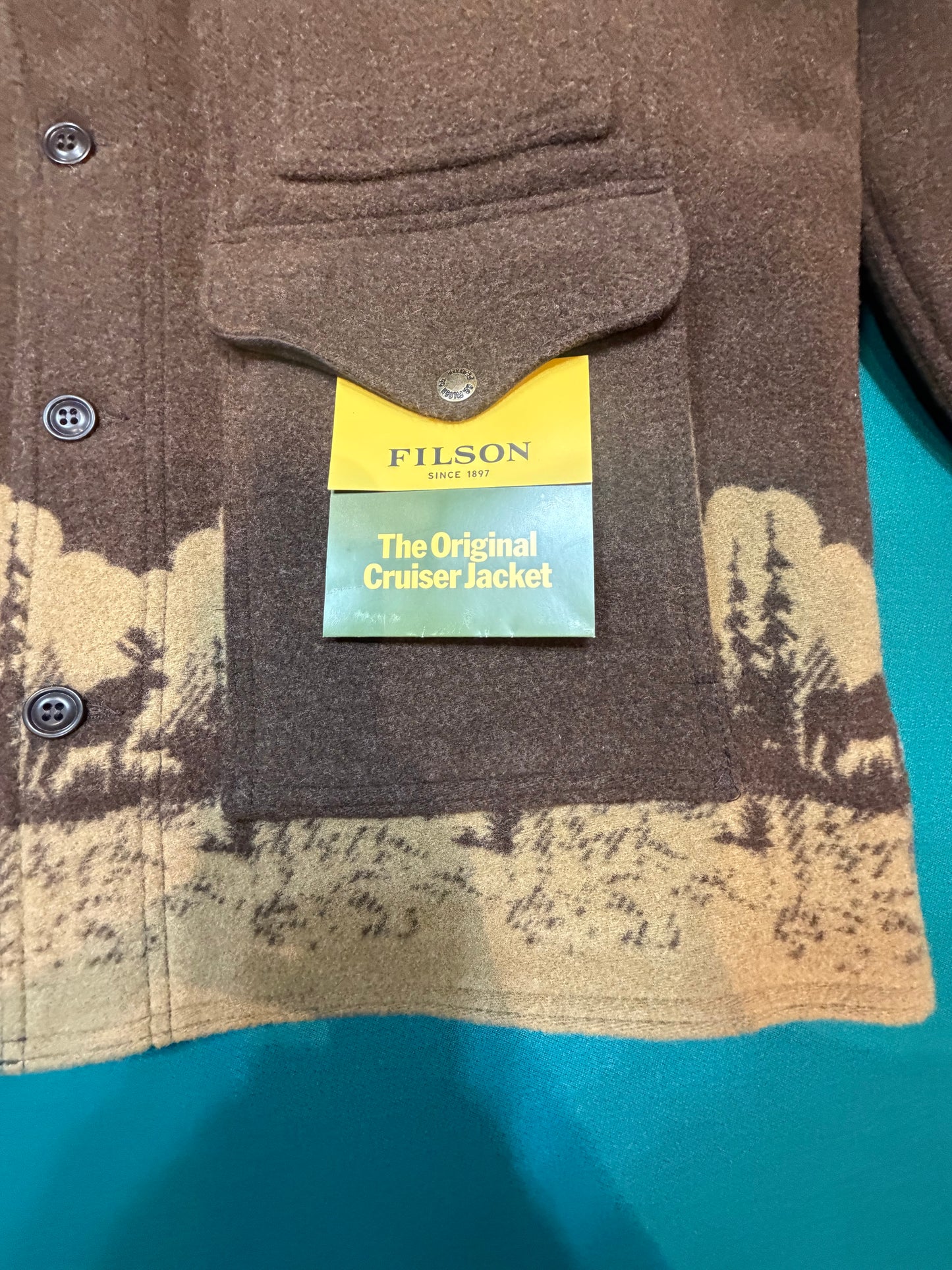 Filson Jacquard Wool Cruiser Brown and Khaki Large #20285029 Made in the USA, Discontinued Factory 1st NWT