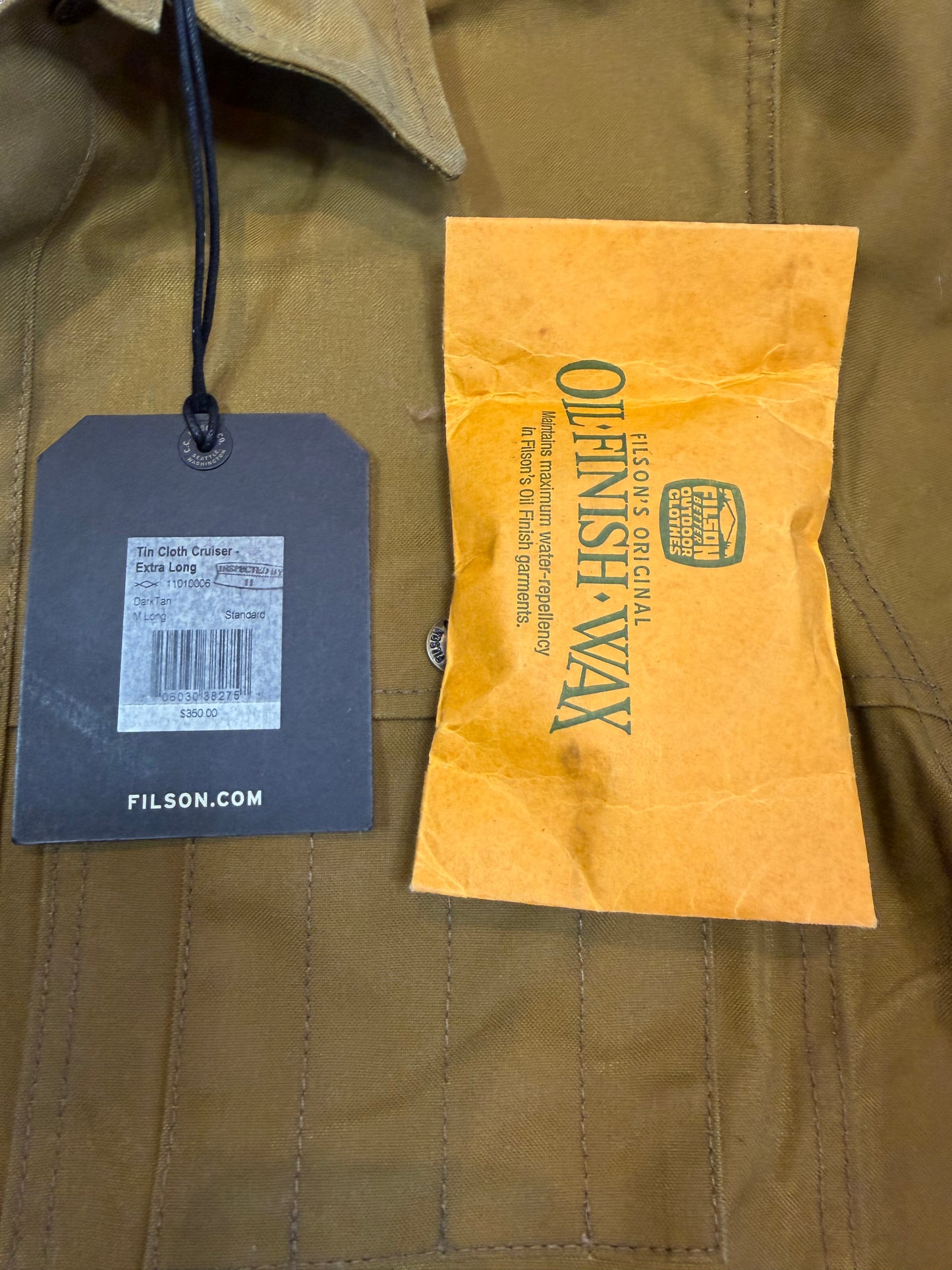 Filson Tin Cloth Cruiser Medium Long Dark Tan Canvas Made In USA Made “Rare”