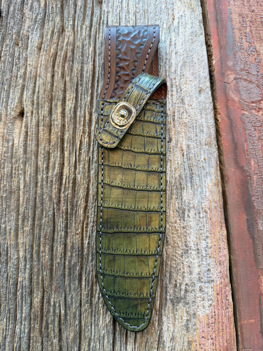 New Randall Model 1-7 Sheath in Exotic Army Green Crocodile from Treeman.