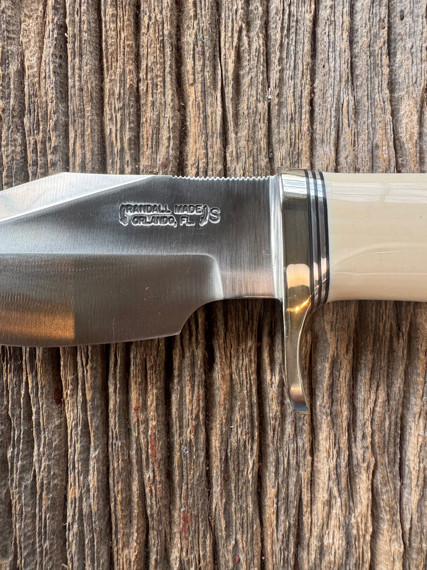 New in paper Randall Model 19-5 with a nice piece of customer supplied Dave Warthers Resin, Stainless Steel, Nickel Silver Hilt and Butt cap.