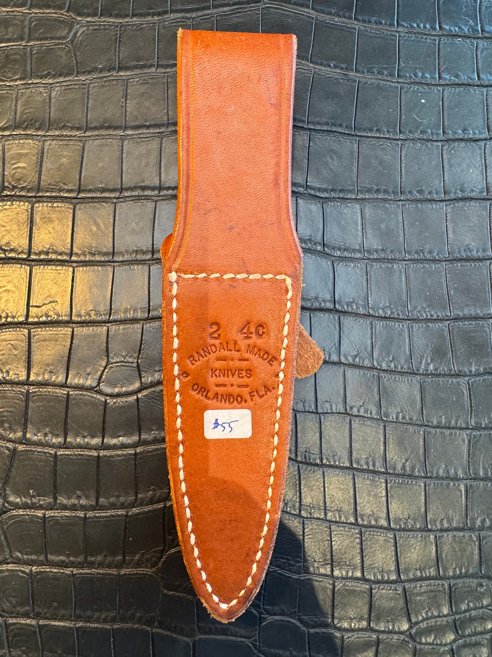 Randall Model 2-4C Sheath in Tan Leather made at Sullivans by Gutcher in Tampa Florida. Official sheath maker for Randall Knives.