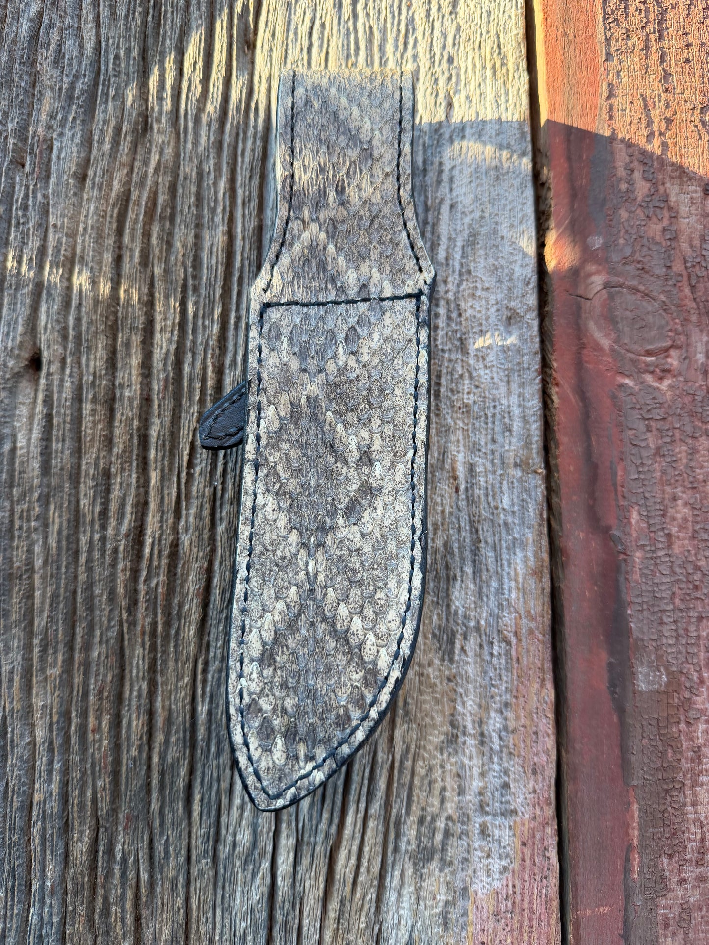 NOTE : Item is part of my personal Collection. Adding to cart will not result in sale.Very Rare Randall Sullivans by Gutcher Exotic Full Rattlesnake Knife Sheath and stone pouch for a Bowles Special. Randall Snap, Diamond inlay pattern.  Full Rattlesnake.