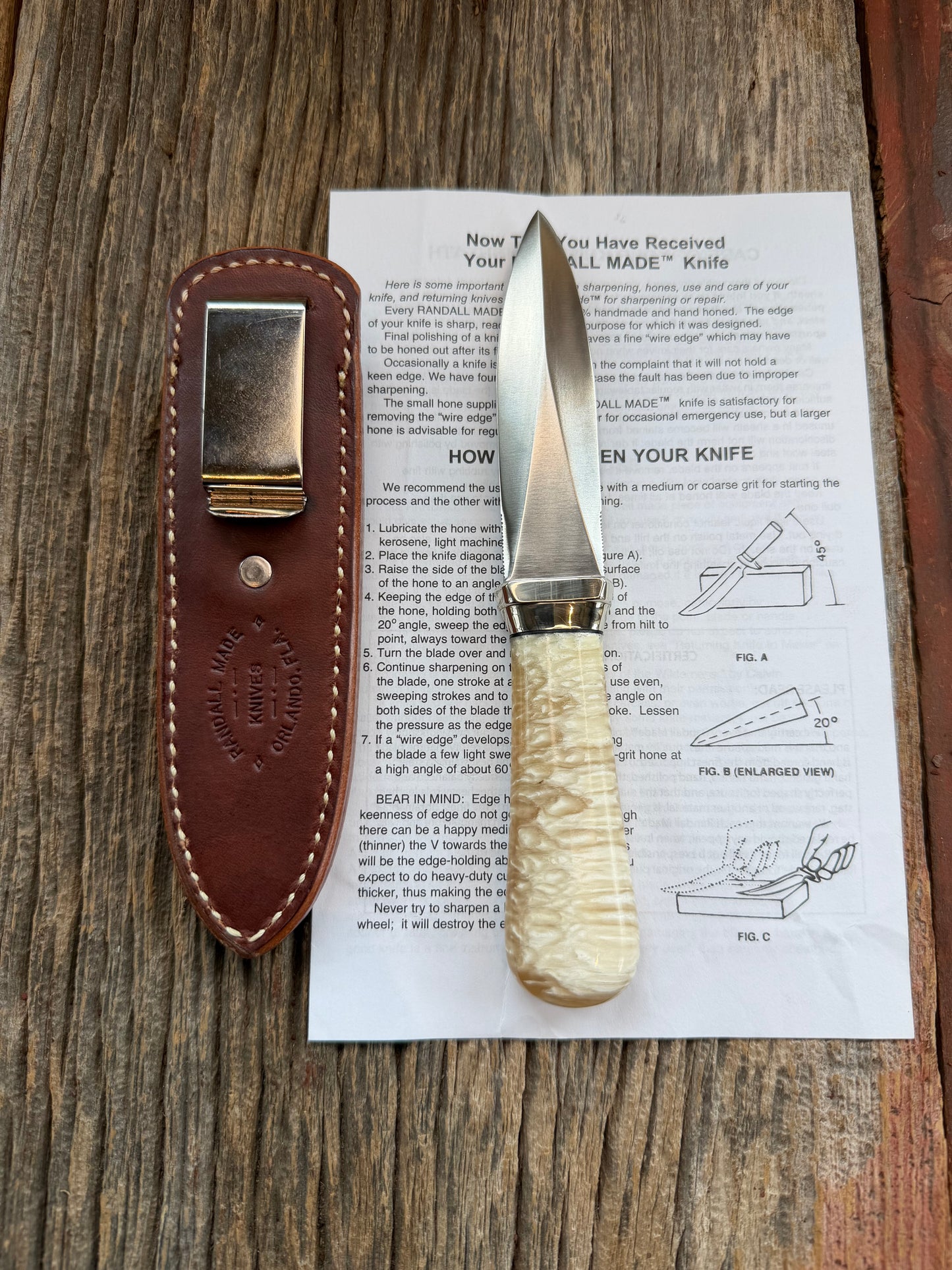 New Randall Model “Gambler” 4 Inch in Musk OX, Nickel collar and rounded  butt cap. Stainless blade.