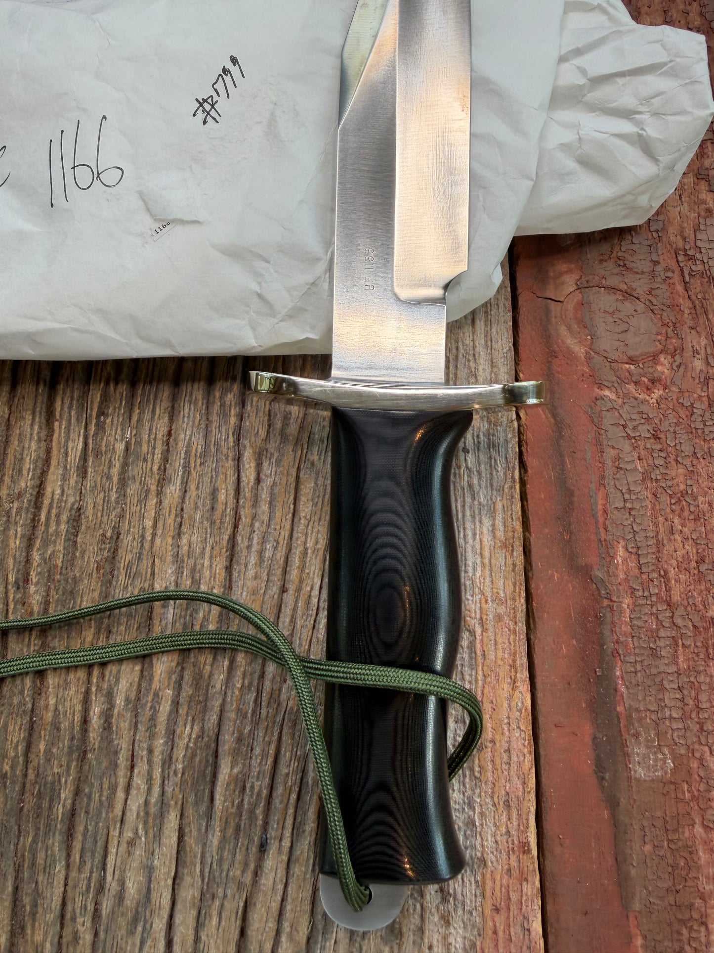 New in Paper Randall Model Buxton Fighter # 1166 Black Micarta, Lanyard SS Nickel Silver Double Hilt, Skull Crusher.