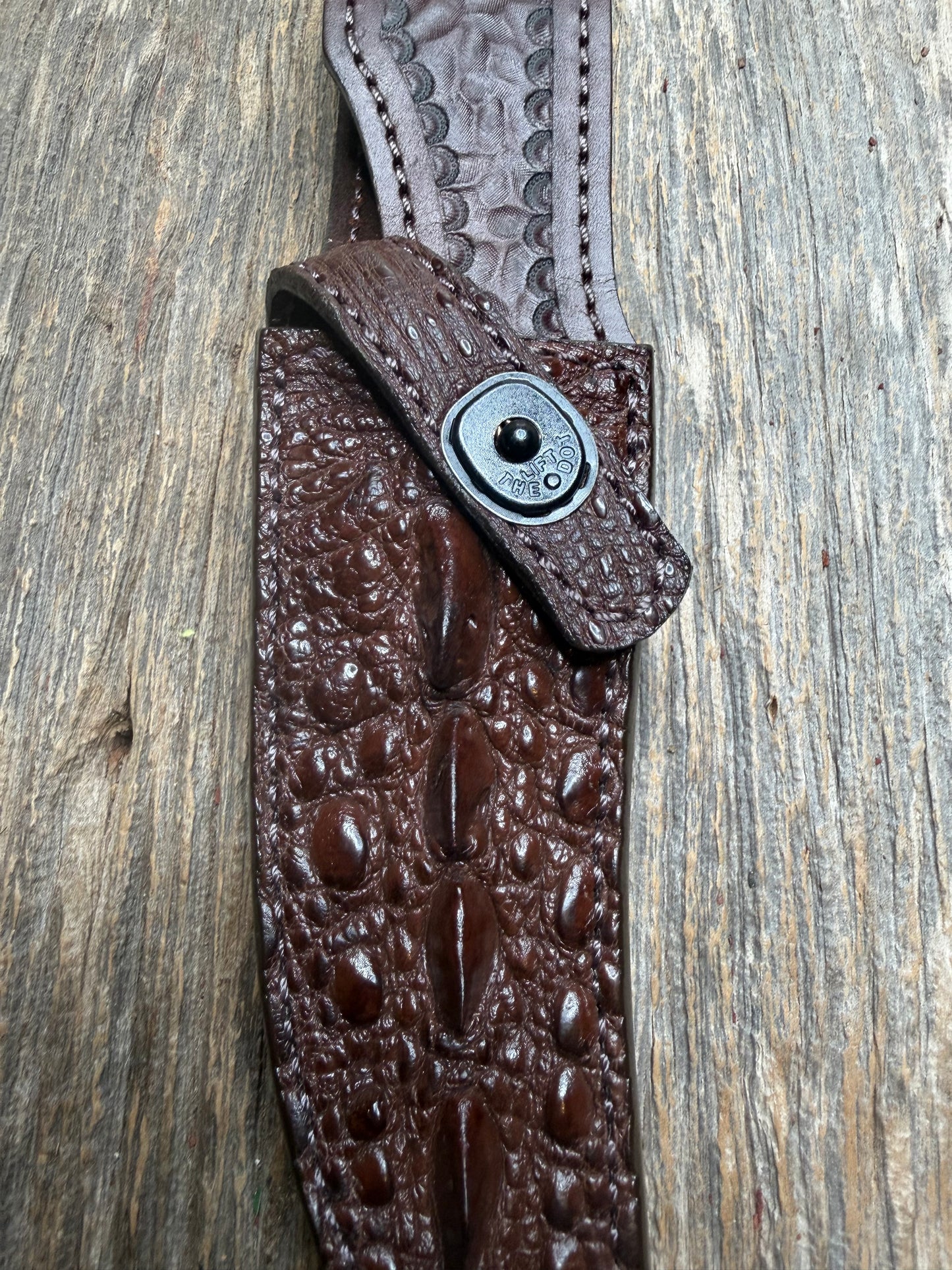 Randall Model 27 Sheath in Exotic Dark Brown Snapping Turtle by Treeman. Straight hilt and new black canteen snap… Spiked Dragon tail portion of the turtle.