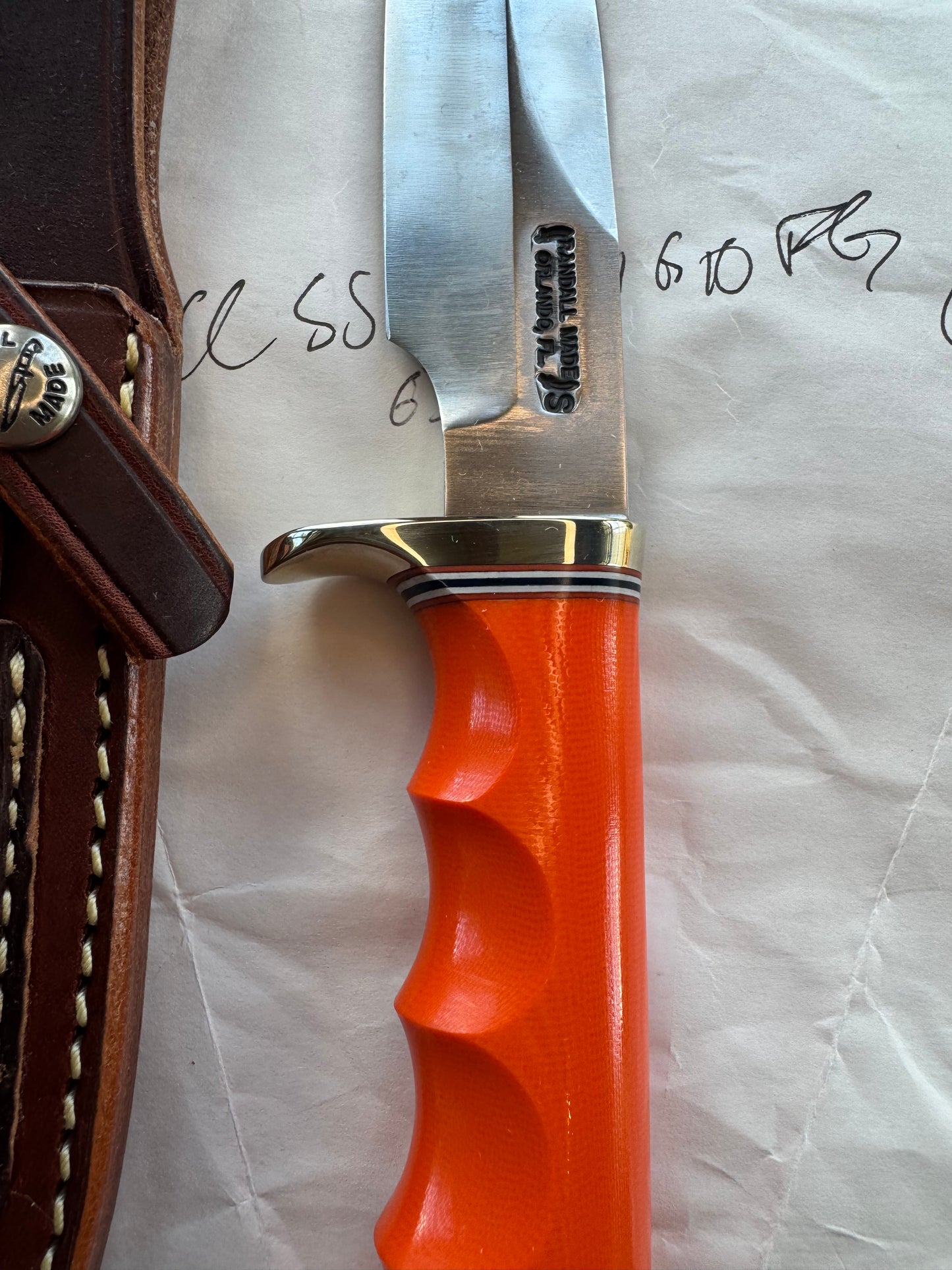 New in Paper Randall Knife Model Combat Companion Orange G10 Handle Stainless Steel, NSH Nickel Silver Single Hilt, Finger grooves