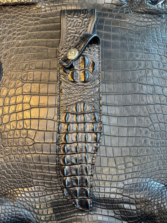 Randall Model 12-11 Smithsonian “Smitty” Exotic Sheath in Black Hornback Crocodile (Skull) by Treeman.