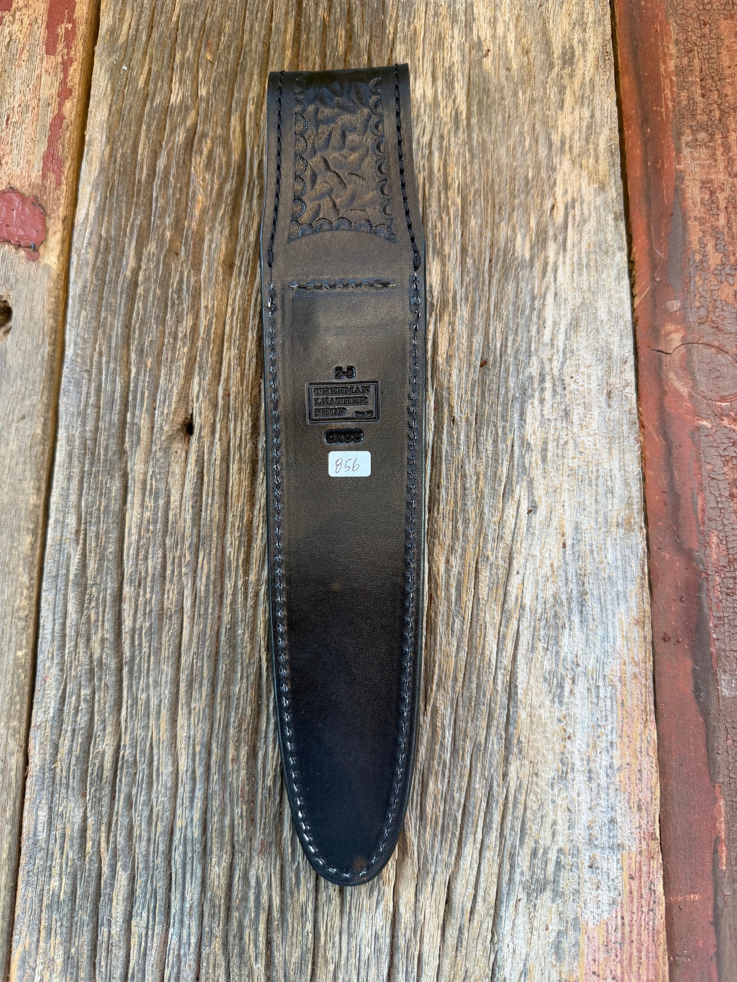 New Randall Model 2-8 Sheath in Exotic Black Crocodile from Treeman. Black canteen Snap .. Johnny Cash Style … All Black.