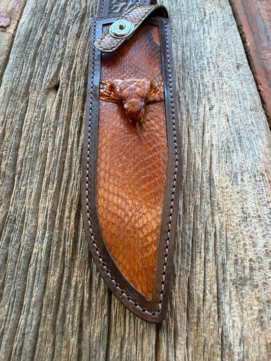 New Randall Model 12-9 Bowie Sheath in Exotic Cobra with actual head by Treeman. Black and Browns … one of only a few 12-9’s I have.