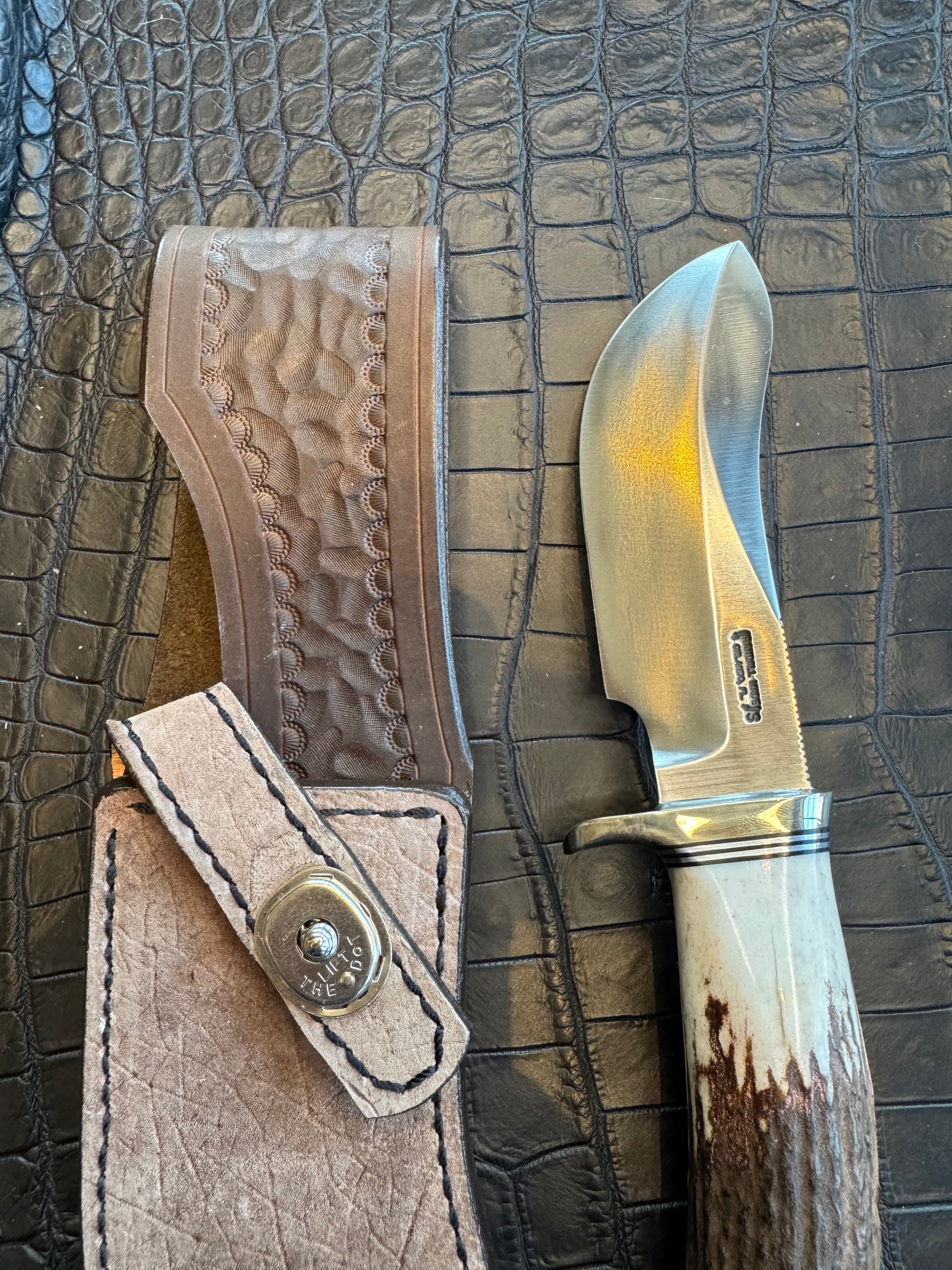 Randall Model Bowles Special Sheath in Exotic Grey Hippo Skin from Treeman. Sheath only