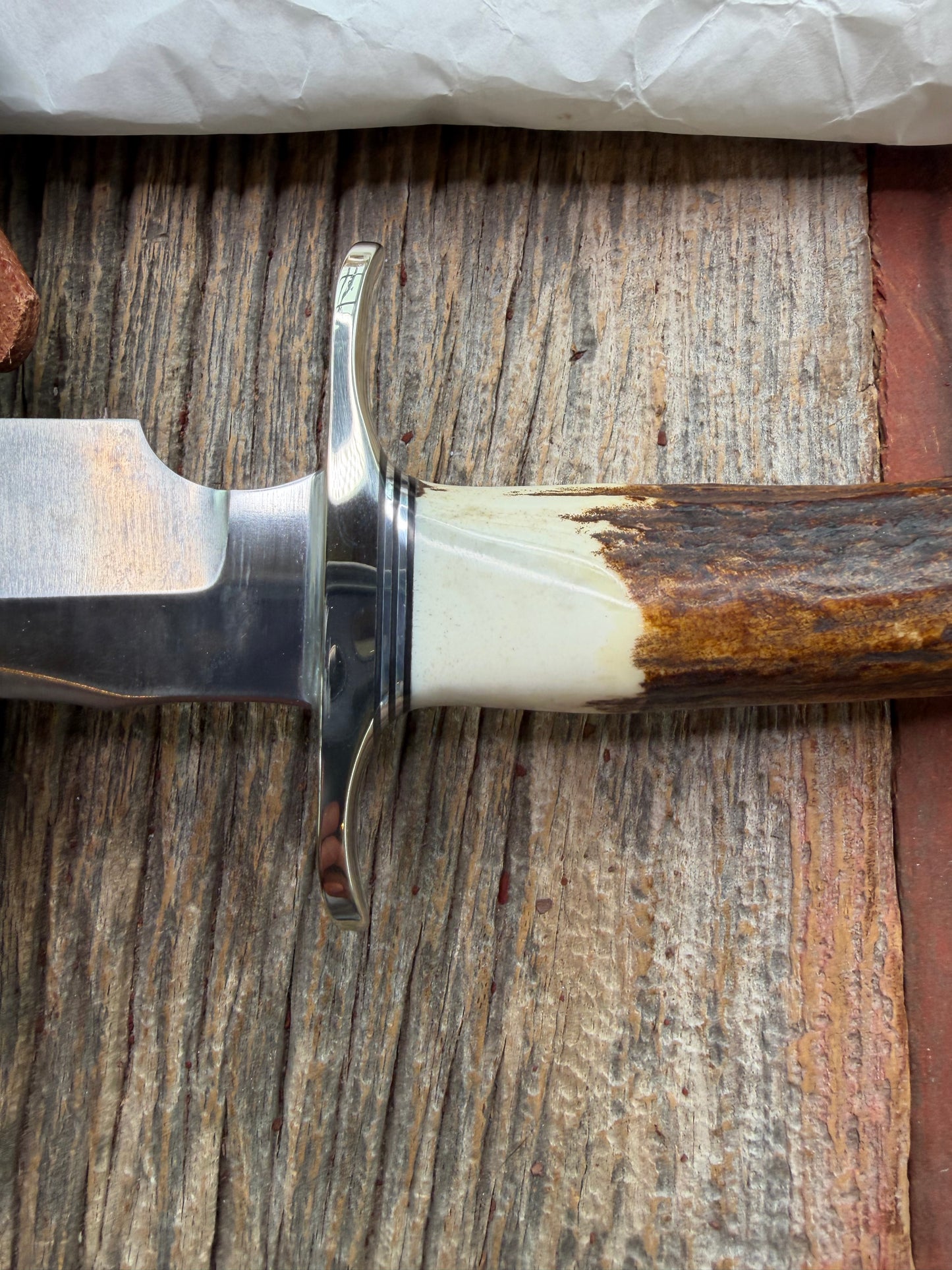 New in paper Randall Model 4-6F in a Stag Handle, Stainless Blade, NSH , BL and Al Spacers