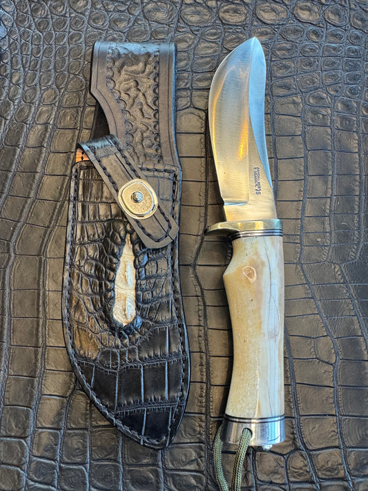 Randall Model RBS Rick Bowles Skinner Sheath in Exotic Black Anus Crocodile Skin from Treeman. Sheath only