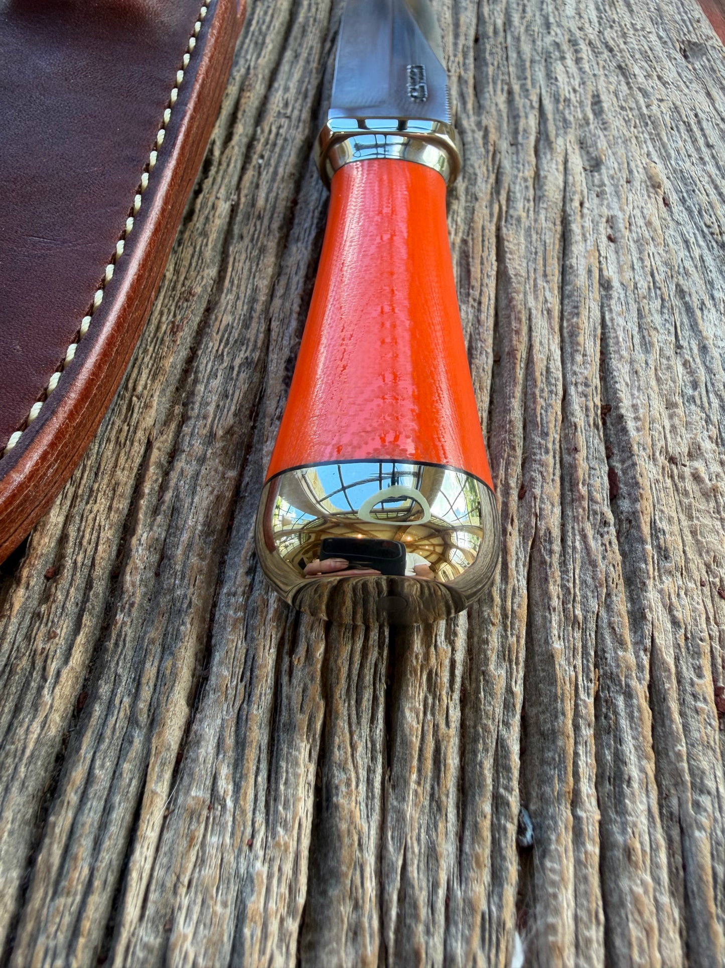 New Randall Model “Gambler” 4 Inch in an Orange G-10 Micarta handle, Nickel Hilt and collar Stainless steel blade, rounded nickel silver butt cap. Loaded!!