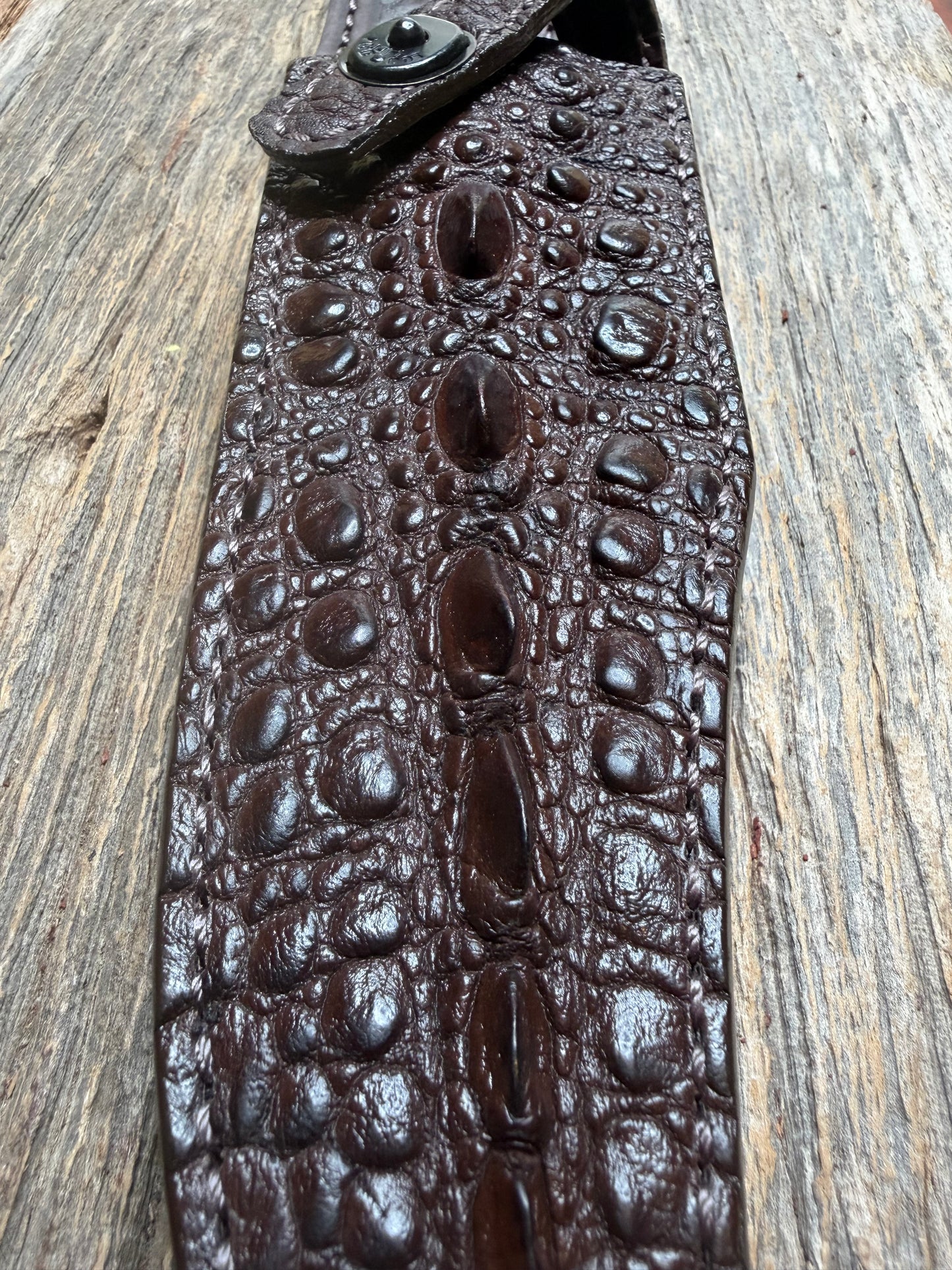 Randall Model 12-8 “Big Bear” Sheath in Exotic Dark Brown Snapping Turtle by Treeman. FCH and new black canteen snap… Spiked Dragon tail portion of the turtle.