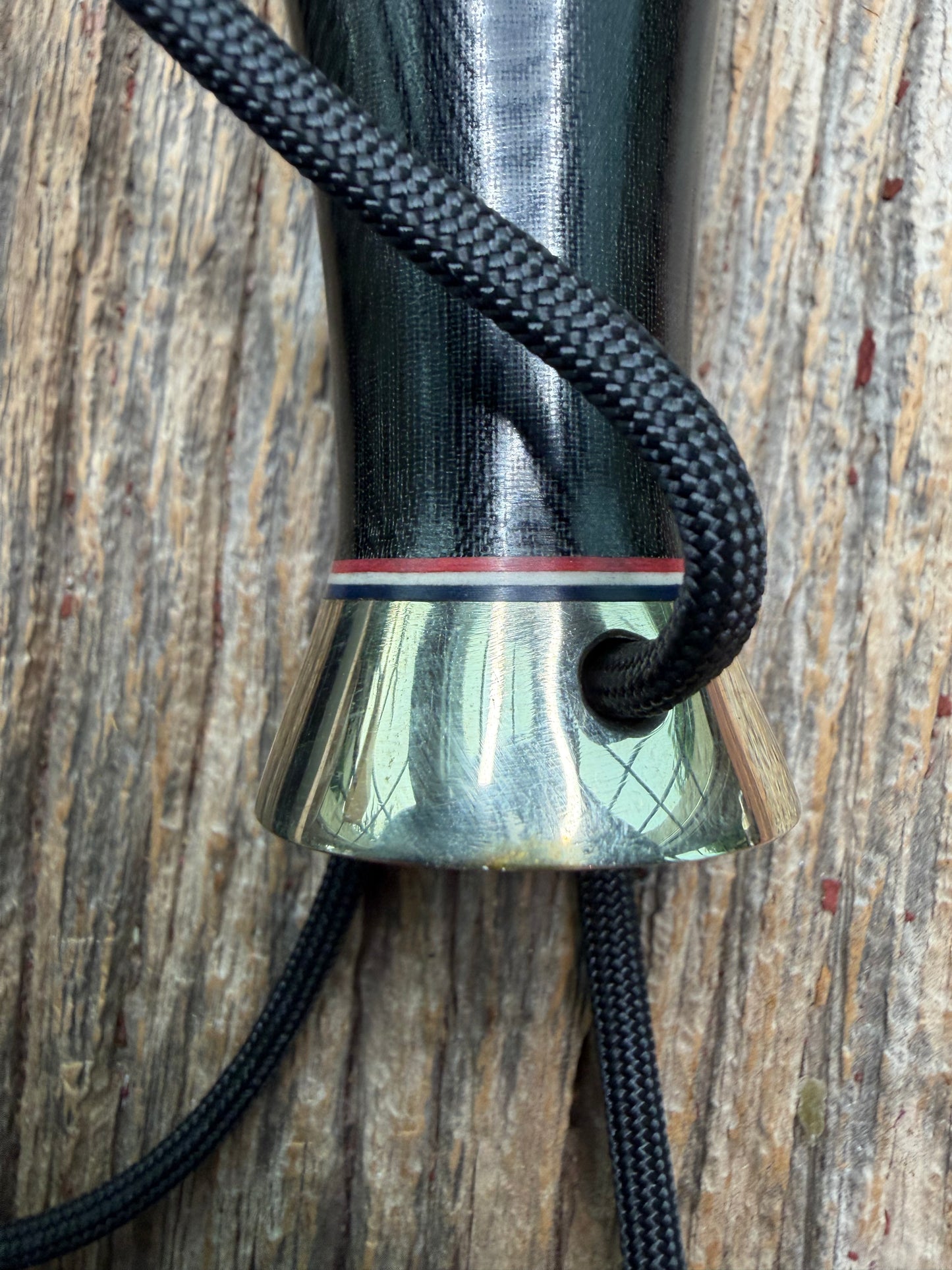 Nice Randall Model 12-9 in black Micarta handle. Red white and Blue spacers, Double Nickel Silver hilt, aluminum butt cap. Stainless blade.
