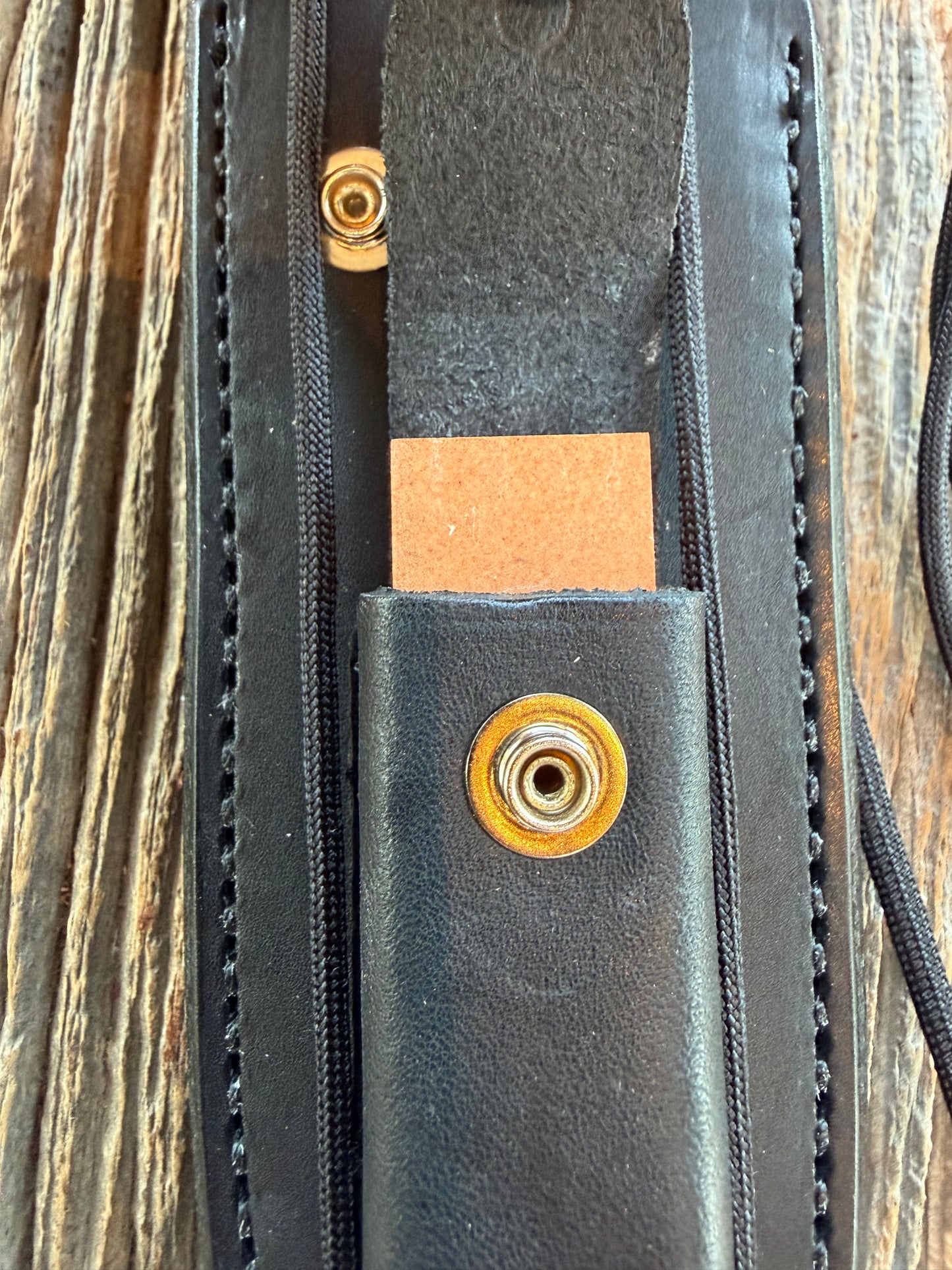 New Randall Sullivans by Gutcher Black Leather Knife Sheath Model Buxton with Sharpening Stone.