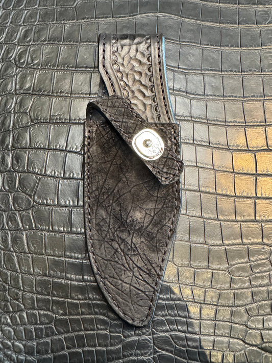 Randall Model 19-5 in Black Hippo Straight hilt, Canteen Snap, full brass stamping and stitching.