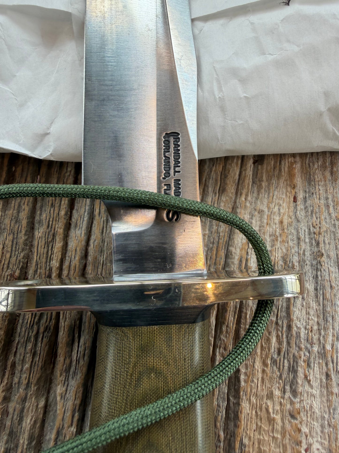 New Paper Randall Made Knife Model 12-6 Green Micarta Stainless Nickel Hilt