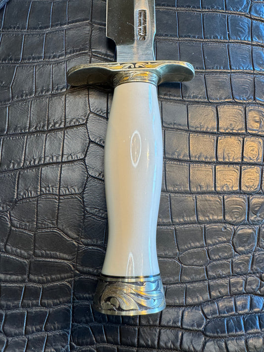 Randall Model 1-8 in Elephant Ivory, Gold and Silver Engraved, Nickel Silver Hilt and Butt cap.