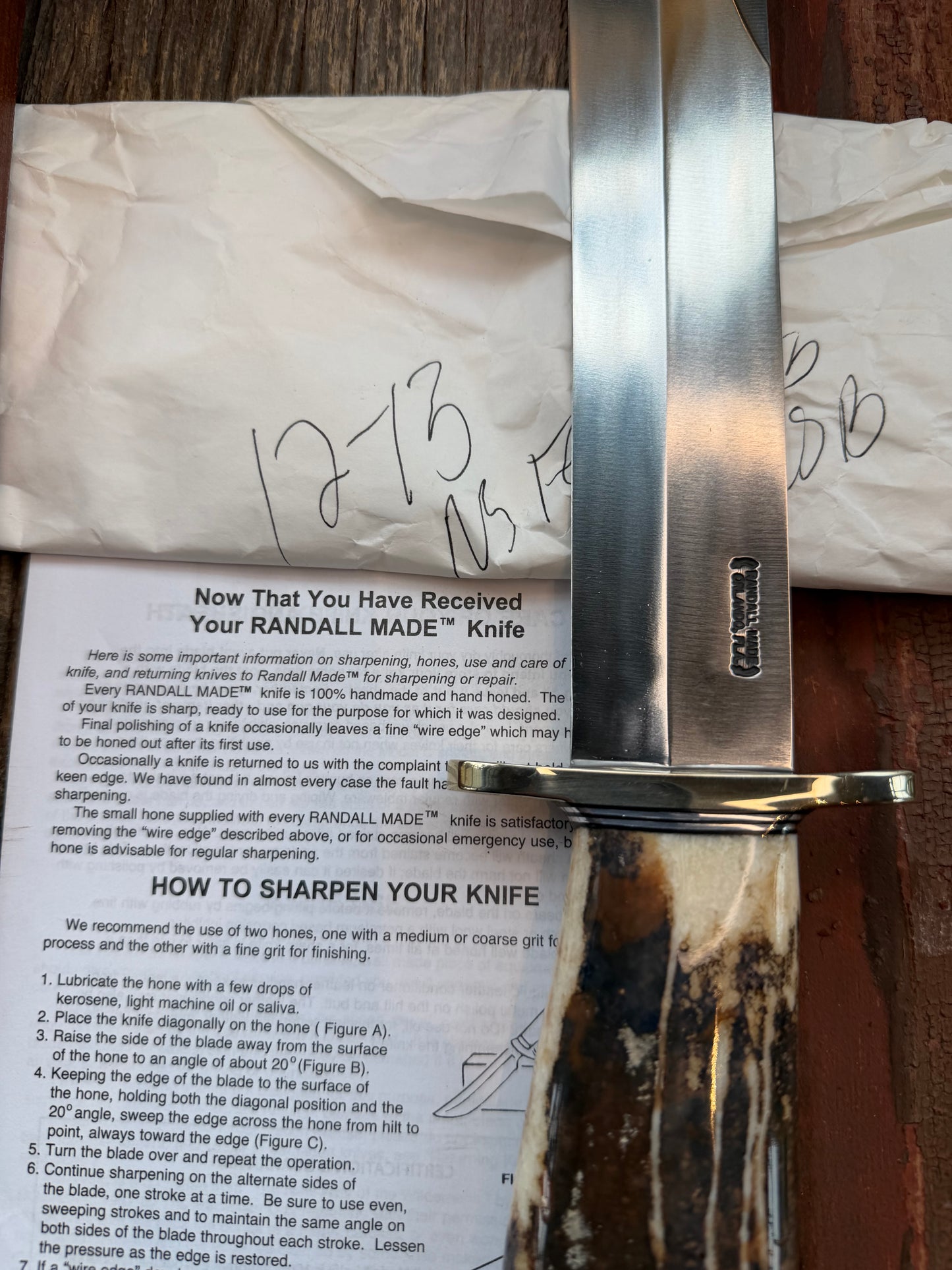 New in Paper Randall Model 12-13 Thorp in a Huge piece of Fossil Walrus Ivory. Nickel Silver Hilt and Butt cap.