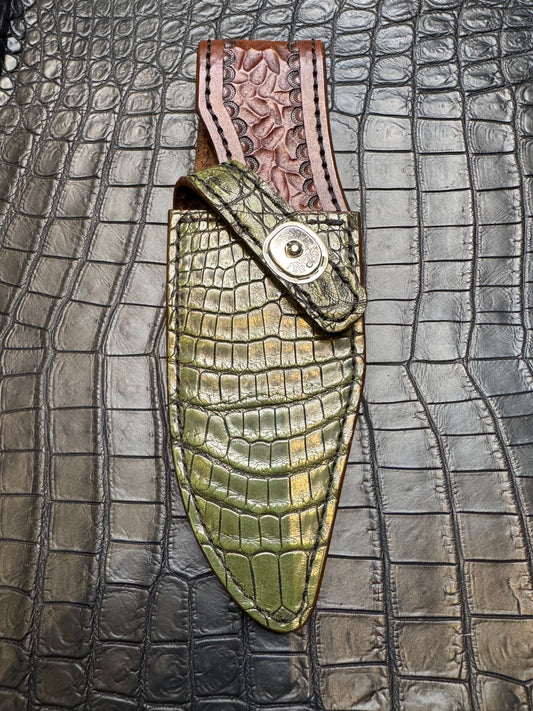 Randall Model 19-5 Exotic Army Green Crocodile Sheath from Treeman.