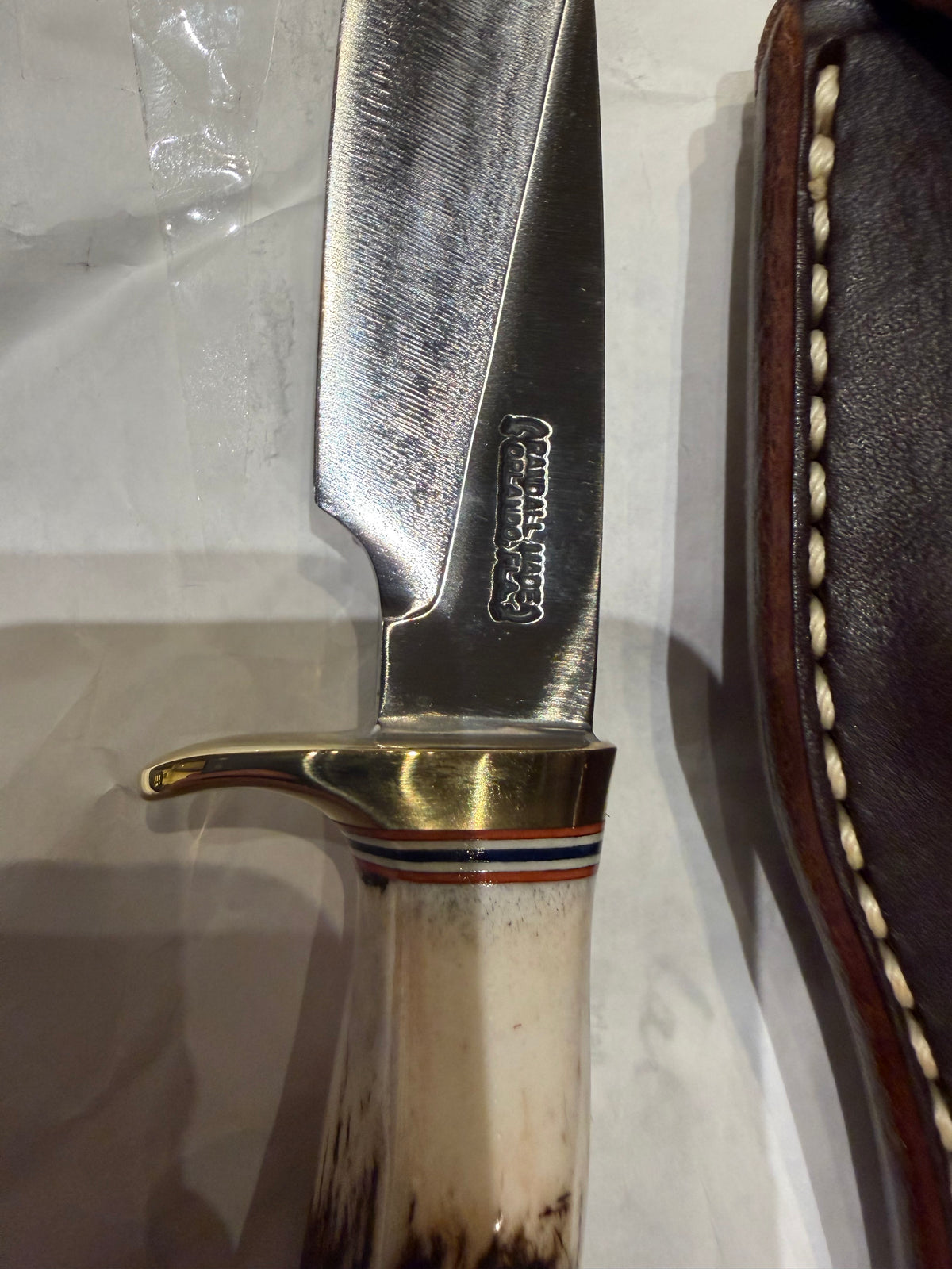 Randall Knife Model 26 Pathfinder ( new in paper) Stag, Red white and blue spacers, Lanyard, natural end.